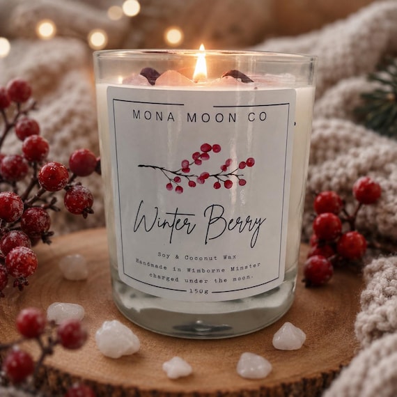 Winter Berry Crystal Candle | Cranberry Scented Soy Coconut Wax (150g)