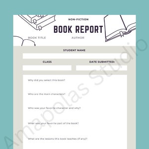 Printable Book Report Worksheet PDF