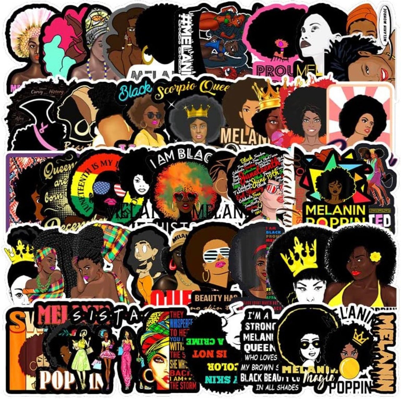 Melanin Stickers, Black Girl Decal Waterproof Stickers Black Girl Magic ...