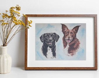 Hand Painted Custom Watercolor Pet Portrait- Multiple Pets