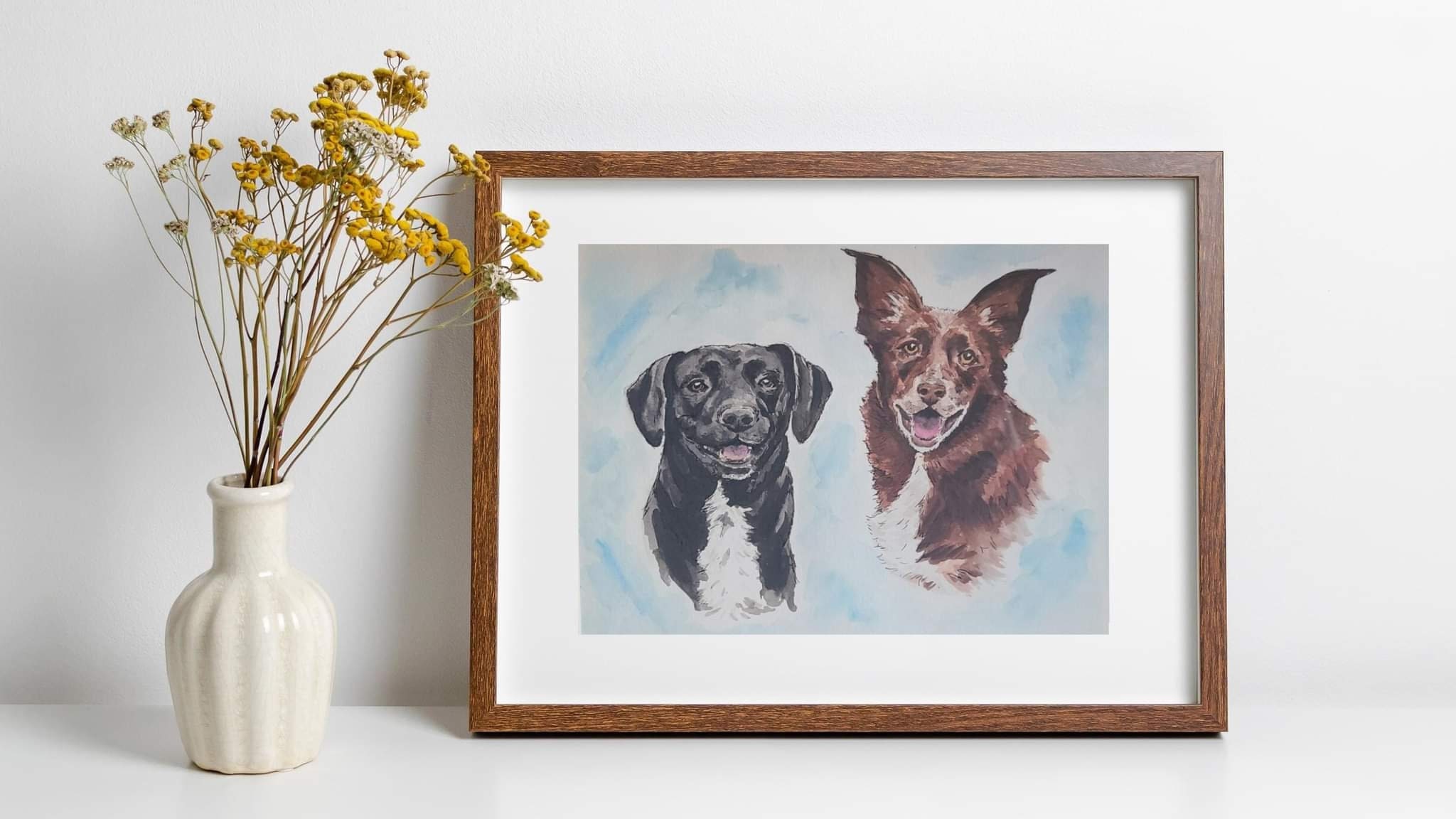 Hand Painted Custom Watercolor Pet Portrait- Multiple Pets