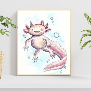 Axolotl Watercolor Print Digital Download