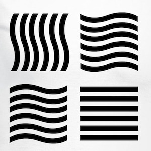 Könnte beinhalten: Ein weißes T-Shirt mit einer schwarzen Grafik aus vier verschiedenen Wellenlinien. Die Linien sind in einem 2x2-Raster angeordnet.