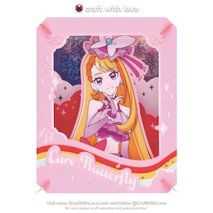 Teatro de Papel | Céu subindo! Cura bonita | Cure Butterfly PT-349 (ひろがるスカイ！プリキュア/ キュアバタフライ PT-349) Kit de artesanato de papel de anime da Ensky Japan