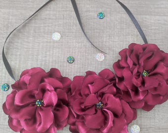 Collana Girocollo Con Fiore In Tessuto Rosa – Boho Regolabile, Fatte A Mano, Per Donne E Ragazze