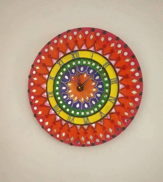 Lippan Art Vibrant Wall Clock Mud and Mirror Workwith Back Etsy