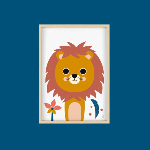 Affiche décorative lion pour chambre enfant bébé thème savane