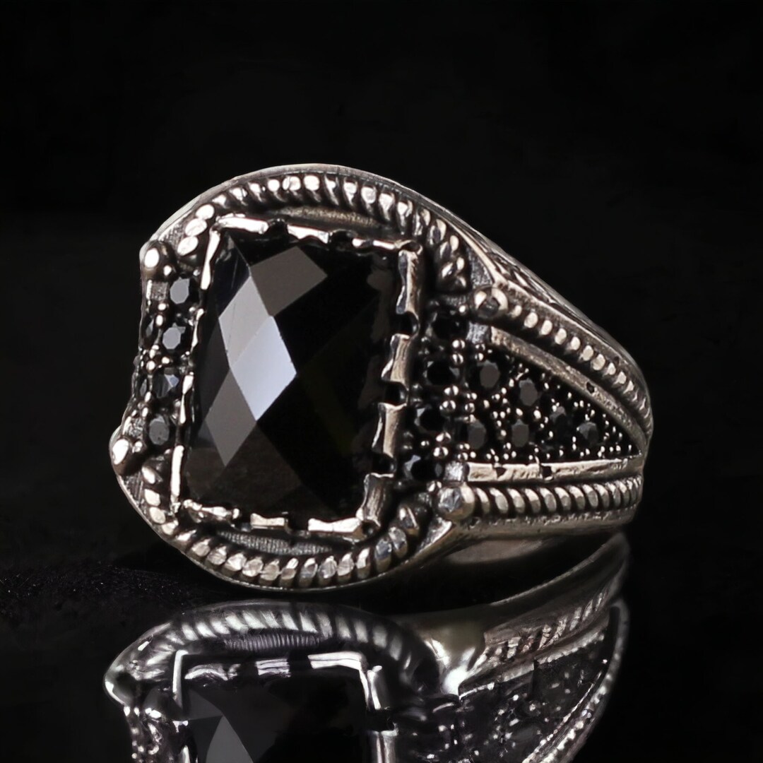 Zircon Men Ring Black Stone Men Ring Black Zircon Ring Etsy