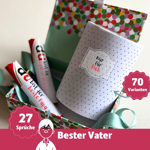 Geschenk Papa Geburtstag Vatertag Personalisiert Duplo Banderole für Bester Papa Vater Männer DU Botschaft Geschenkbox Vorlagen Etiketten