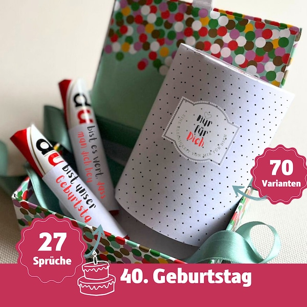 Geschenk 40. Geburtstag kreatives Geschenk persönliche Geschenke Geschenk Mutter Geschenk Vater DIY Download: 27 Duplo Banderolen