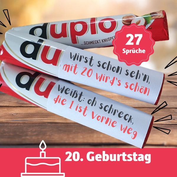 Geschenk 20. Geburtstag 27 Duplo Banderolen kreatives Geschenk persönliche Geschenke Geschenk Freund Geschenk Freundin DIY Download