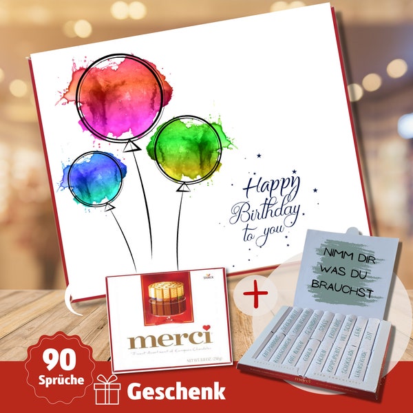 Geburtstaggeschenk Geschenk Freundin Geschenk Kollegin 90 MERCI Banderolen Aufkleber Schokolade DIY personalisiert Last Minute Geschenk 14