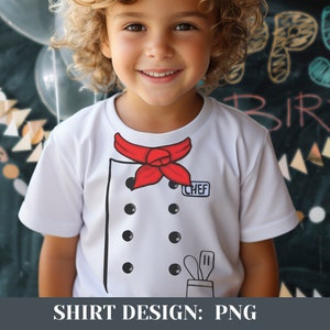 Aniversário infantil chef fantasia infantil camisa combinando fantasia de carnaval de Halloween festa temática festa chá de bebê folha de ferro com ferro de passar imagem DIY PNG 04