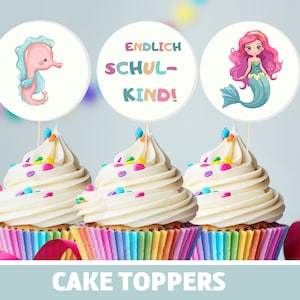 Cake Topper Back to School Muffin Cupcakes Cake First Day of School Girl Mermaid 1st Day of School Class Table Decoration School Cone Schoolchild 2025 Cupcake