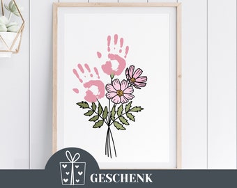 Handprint regalo educador niñera maestro despedida gracias flores regalo de último minuto cumpleaños guardería jardín de infantes