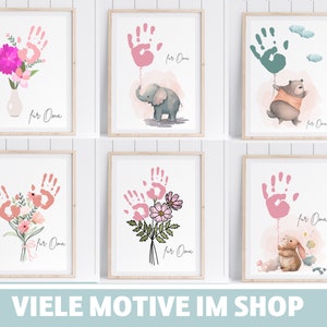 Handabdruck Bild Blumen Vorlage Last Minute Geschenk Geburtstag Oma Opa Mutter Patentante Onkel Kita Kindergarten Dankeschön Erzieherin DIY Basteln Malen mit Kindern Aktivitäten