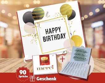 Birthday gift gift girlfriend colleague for him her neighbor 90 MERCI banderoles birthday Merci sticker chocolate DIY 12th