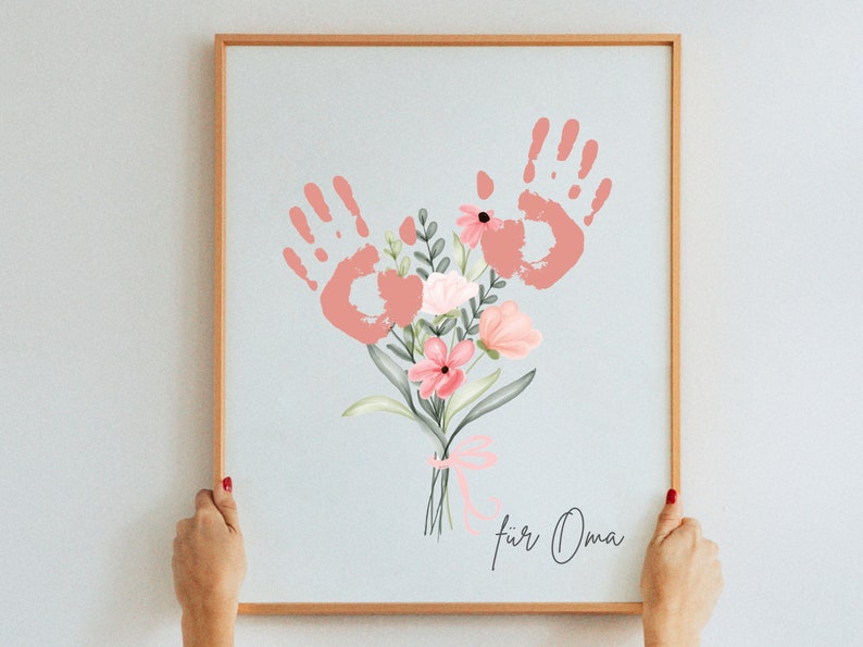 Handabdruck Bild Blumen Vorlage Last Minute Geschenk Geburtstag Oma Opa Mutter Patentante Onkel Kita Kindergarten Dankeschön Erzieherin DIY Basteln Malen mit Kindern Aktivitäten