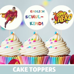 Cake Topper Back to School Muffin Cupcake Cake School Enrollment Boy School Cone Superhero 1st Day of School Class Table Decoration 2025 School Child Gift Decoration