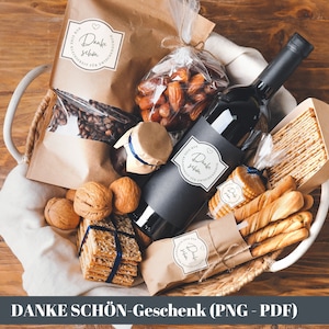 Etiquetas etiqueta de cesta de regalo regalo de agradecimiento regalo de agradecimiento tarjeta de agradecimiento cesta de comida DIY descarga de regalo personalizada, PNG, PDF