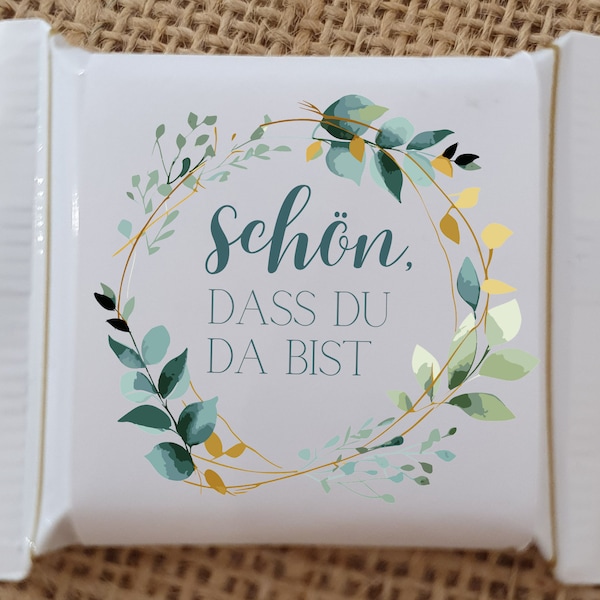 Ritter Sport Mini Banderolen schön dass du da bist Geschenk Gastgeschenk Geburtstag Hochzeit Jugendweihe Taufe Kommunion Tischdeko Giveaway
