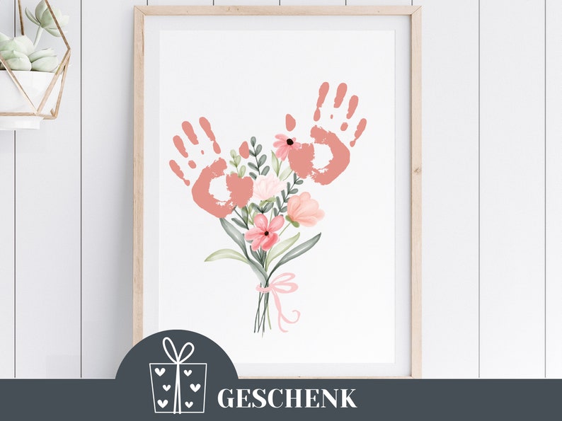 Handabdruck Bild Last Minute Geschenk Geburtstag Oma Opa Mutter Patentante Onkel Kita Kindergarten Fingerfarbe Erzieherin Malen Basteln 07 Bild 1