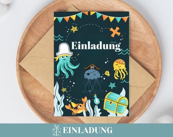 Partyeinladungskarten 20 Stück Mit Umschlägen – Tiere Piraten Design, Bunt, Für Kindergeburtstage