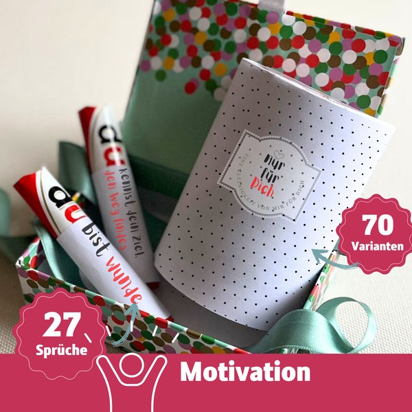 Motivationssprüche Duplo Banderolen personalisiertes Geschenk Motivation Mutmacher Geschenkbox DU Botschaft Notfallset für starke Nerven DIY