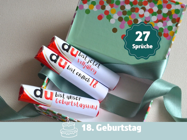 personalisiertes Geschenk 18 Geburtstag Junge Mädchen Freund Tochter Sohn Duplo Banderole endlich 18 Geburtstagsgeschenk DIY Völljährig, ideal auch zu kombinieren für Geldgeschenke zum 18. Geburtstag