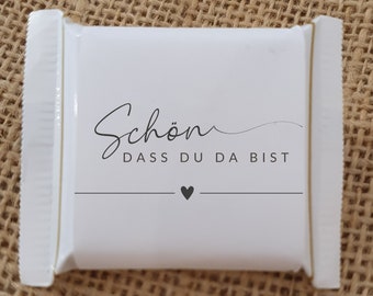 Ritter Sport Mini Banderolen schön dass du da bist Geschenk Gastgeschenk Geburtstag Hochzeit Tischdeko Give away Schokolade personalisiert 2