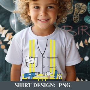 Kindergeburtstag Baustelle Bauarbeiter Kostüm Kinder Matching Shirt Halloween Karneval Kostümparty Mottoparty Shower, Bügelfolie Bügelbild