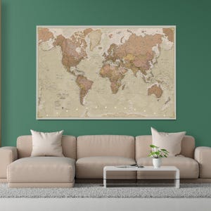 Mapa político antiguo para pared, mapa del mundo vintage, mapa del mundo detallado para pared, lienzo y póster, impresión premium de alta calidad