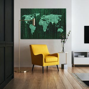 Diseño de arte de pared con mapa del mundo Matrix, decoración de sala de juegos, lienzo y póster, impresión premium de alta calidad