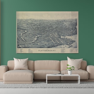 FAUSEL CHRISTIAN - 1899 Plattsburgh, New York Vintage Landkarte, alte Landkarte, Panoramakarte/ Leinwand und Poster High Quality Premium Druck