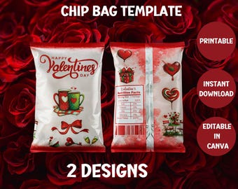 Druckbare Vorlagen für Valentinstag-Chips | Valentine Party Mitbringsel Snack Taschen | Digitaler Download