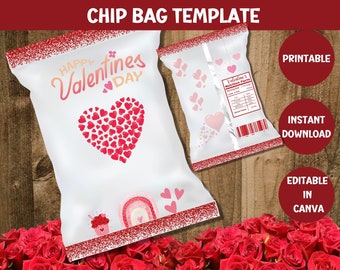 Valentinstag Chipsbeutel Vorlage: Bearbeitbares Gastgeschenk (PDF)