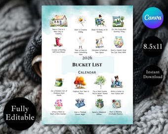 2026 Bucket List Canva Template - Bearbeitbare Sommer Checkliste, Jahreszielplaner, Bonusaktivitäten