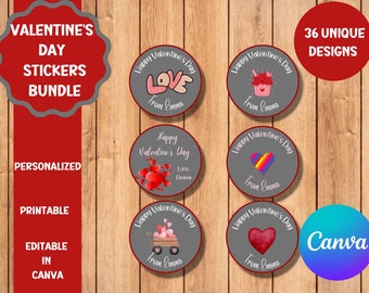 Personalisierte Valentinstag Aufkleber: 36 Etiketten zum Ausdrucken (Digitaler Download)