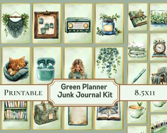 Grünes Aquarell Botanisches Journal Kit - Printable Junk Journal Ephemera