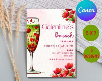 Galentine's Brunch Einladung Vorlagen Bundle | Floral einladen Set | Canva Digitale Einladung