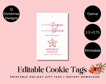 Bearbeitbare Weihnachtsplätzchen Tags | Druckbare Geschenkanhänger | Sofort Download