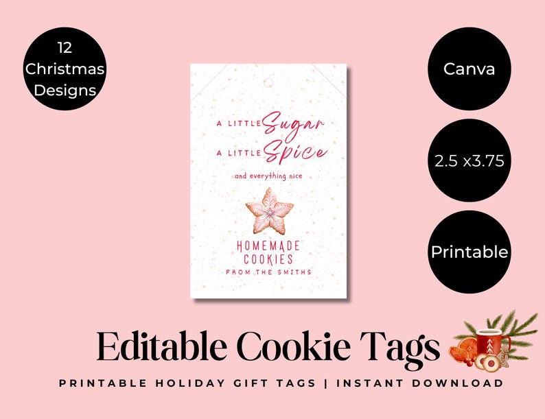 Editable Christmas Cookie Tags | Printable Gift Tags | Instant Download ...