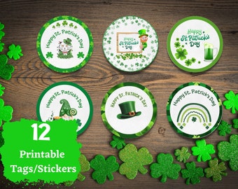 St Patricks Day Aufkleber, druckbares Cookie-Tag, Cupcake-Topper, Partygeschenk, Kleeblattaufkleber