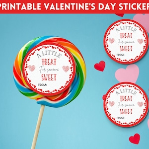 PRINTABLE Valentine&#39;s Day Sticker, Party Favor, Valentine&#39;s Labels, Round Stickers, Gift Stickers, Cupcake Topper