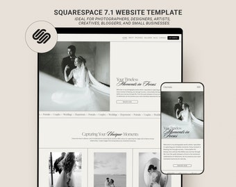 Squarespace Website Template for Photographer, Editorial Wedding Photography Portfolio Website, Squarespace 7.1 template