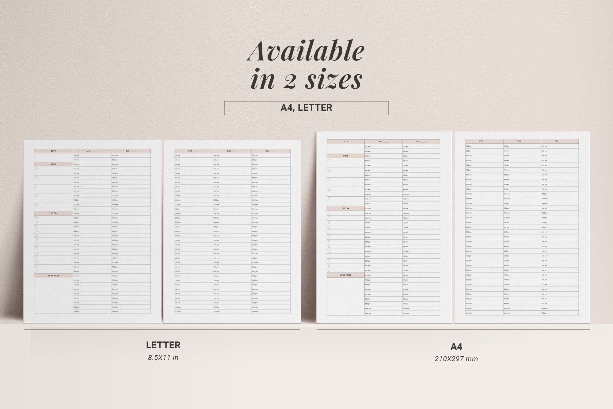 5 Day Hourly Planner Printable