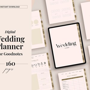 Digital Wedding Planner, Minimalist wedding planner for iPad Goodnotes, 160 pages, Wedding Itinerary Checklist Budget, Bachelorette party