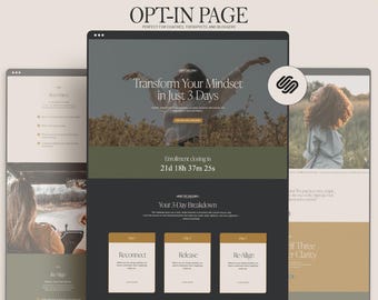 Modello di sito web per la pagina di iscrizione di Squarespace, landing page per la sfida di 3 giorni per coach del benessere, terapisti e guaritori