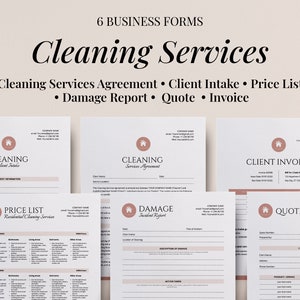 Clean services BUNDLE, 6 Editable Cleaning services forms, Agreement contract, Client intake form, Residential price list, Damage report