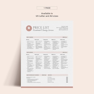 Cleaning Service Pricing List, Editable Clean Price list template, Professional Cleaning business Form, Price sheet, Commercial residential image 3